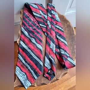 D. Fine Silk Red, Black, and Gray Striped Tie